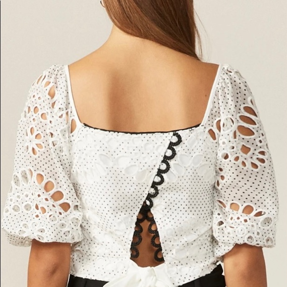 Beautiful white with black trim/ polka dot top